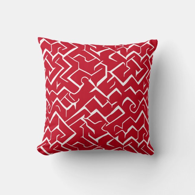 Red and White Meander Pattern | Modern Maze Cushion (Front)