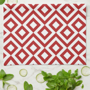 Red and White Meander Tea Towel