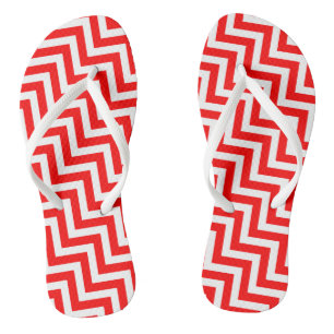 Red and White Medium Diagonal Chevron Stripes Flip Flops