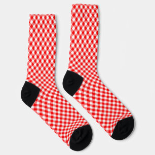 Red and White Medium Diagonal Gingham Checks Socks