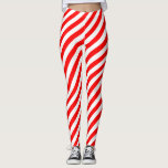 Red and White Medium Size Diagonal Stripes Leggings<br><div class="desc">Red and white medium size diagonal stripes pattern,  a simple but elegant design</div>