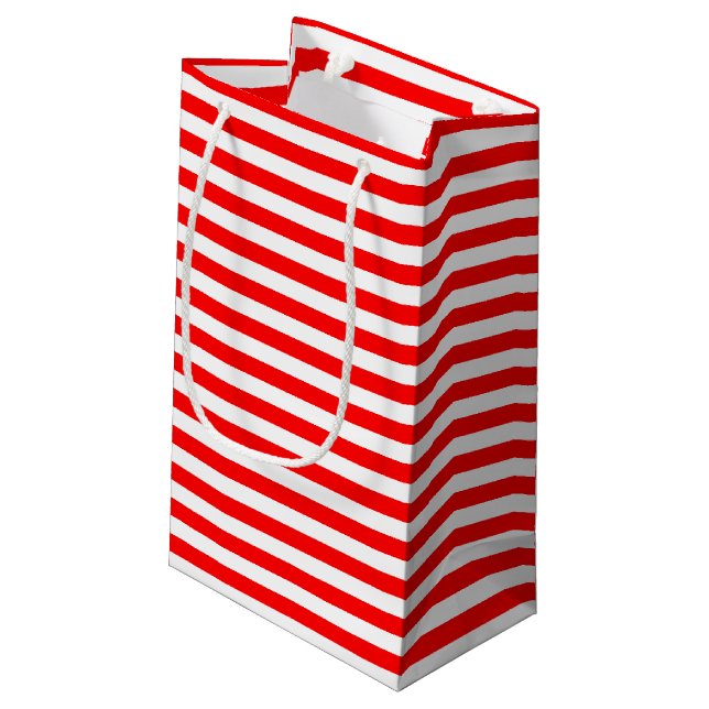 Red and White Medium Size Horizontal Stripes Small Gift Bag (Back Angled)