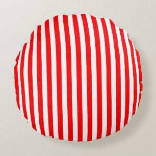 Red and White Medium Size Stripes Round Cushion