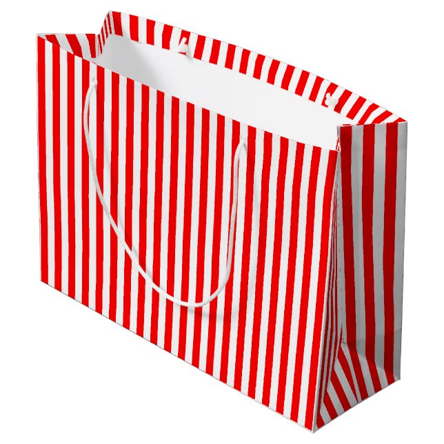 Red and White Medium Size Vertical Stripes Large Gift Bag (Back Angled)