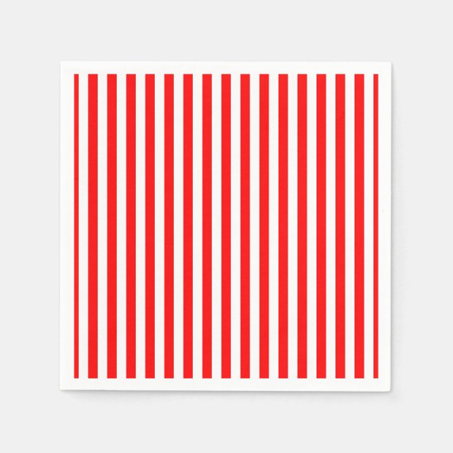 Red and White Medium Size Vertical Stripes Paper Napkin (Front)