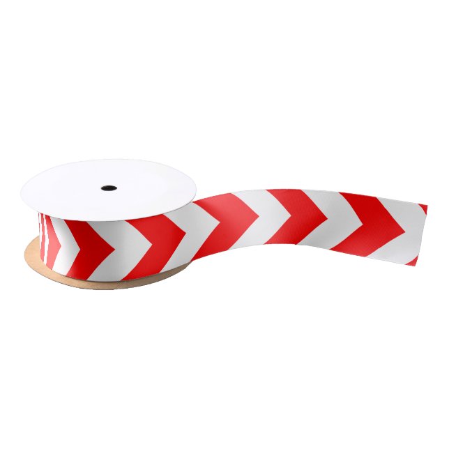 Red and White Medium Vertical Chevron Ribbon Satin Ribbon (Spool)