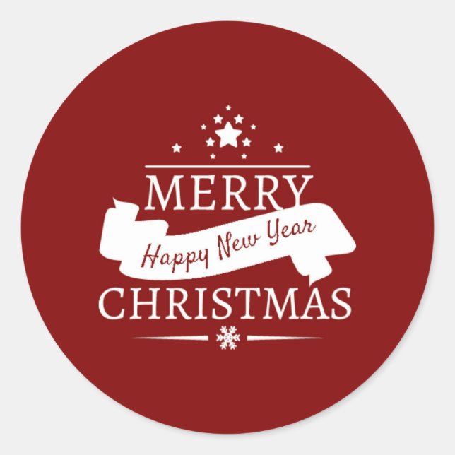 Red And White Merry Christmas And Happy New Year Classic Round Sticker (Front)
