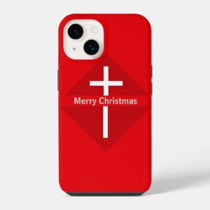 Red and White Merry Christmas Christian Cross iPhone 14 Case