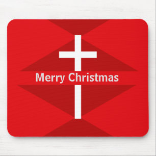 Red and White Merry Christmas Christian Cross Mouse Mat