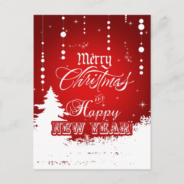 Red and White Merry Christmas & Happy New Year Holiday Postcard (Front)