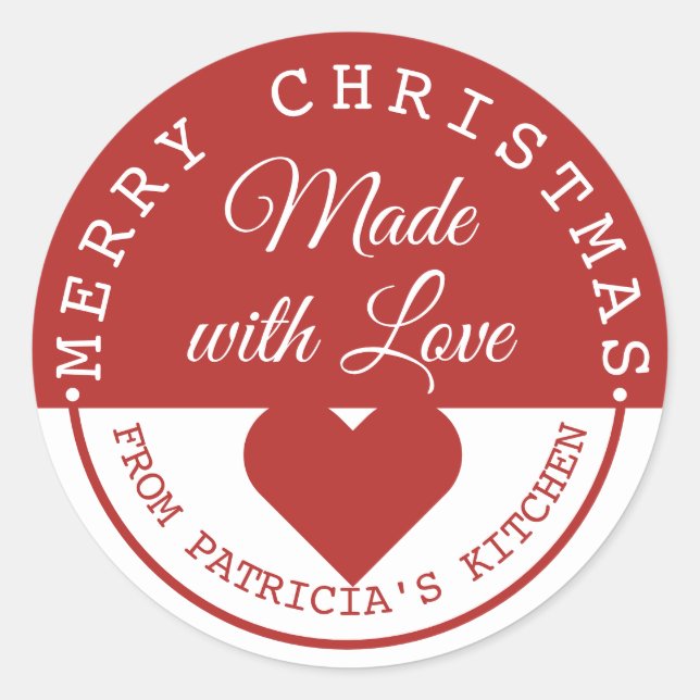 Red And White Merry Christmas Made With Love Classic Round Sticker (Front)