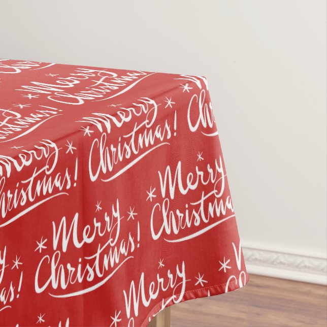 Red and white Merry Christmas pattern tablecloth (In Situ)