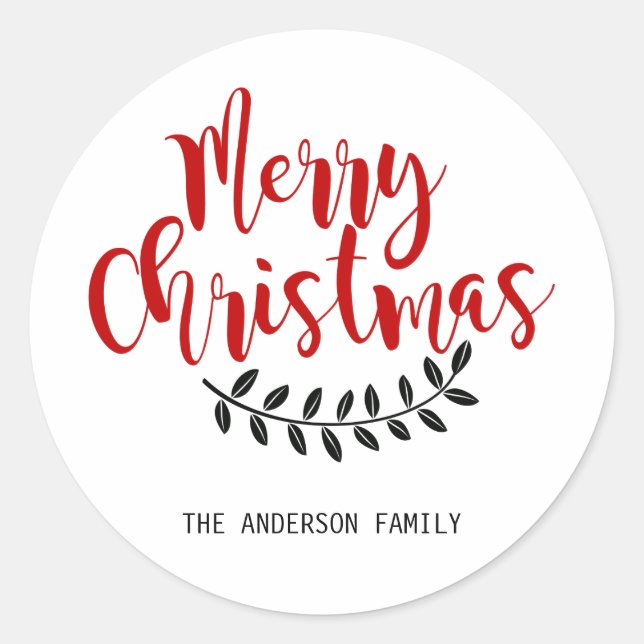 Red and White Merry Christmas Personalised Sticker (Front)