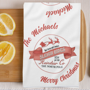 Red and White Merry Christmas Personalised Tea Towel