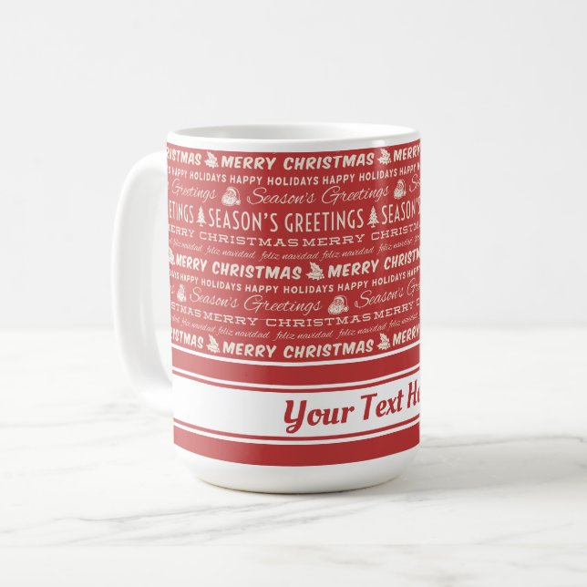 Red and White Merry Christmas Retro Typography Coffee Mug (Front Left)