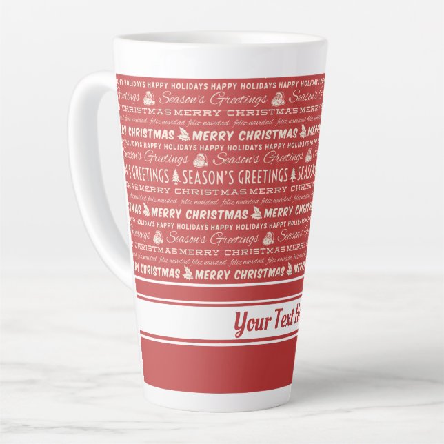 Red and White Merry Christmas Retro Typography Latte Mug (Left Angle)