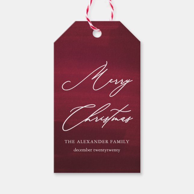 Red and White Merry Christmas Script Gift Tag (Front)