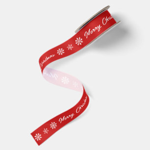 Red And White Merry Christmas Text With Snowflakes Satin Ribbon