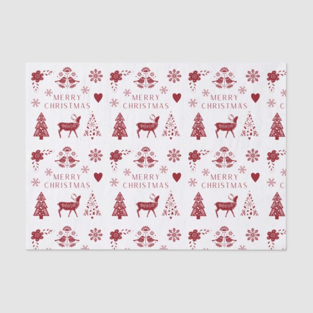 Red and White Merry Christmas  Tissue Paper (Front)
