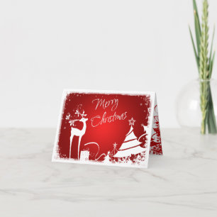 Red and White Merry Christmas Tree with Deer Card