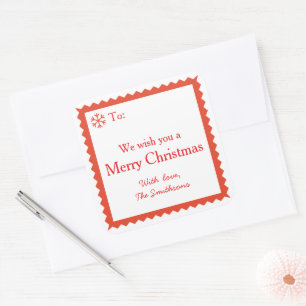 Red and White Merry Christmas Wishes Message Square Sticker
