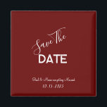 Red and White Minimalist Wedding Save the Date Magnet<br><div class="desc">.: Minimalist Wedding save-the-date with a beautiful maroon burgundy red background and contrasting white font
.: Completely customizable- change the text,  font,  font size and font color.
.: Coordinating items available
.: Design available in other colors as well.</div>
