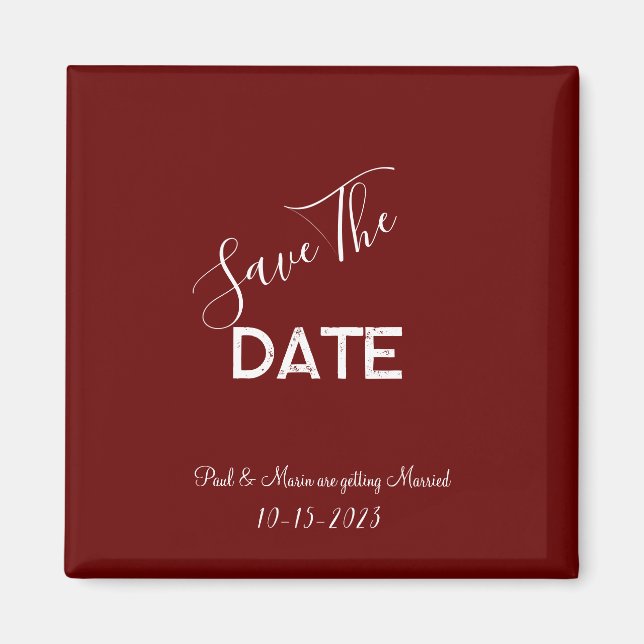 Red and White Minimalist Wedding Save the Date Magnet (Front)