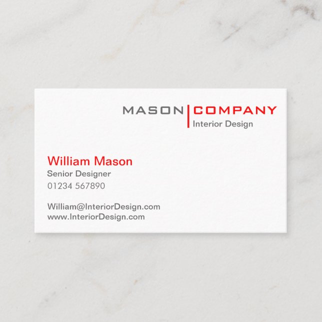 Red and White Minimalistic Business Card (Front)