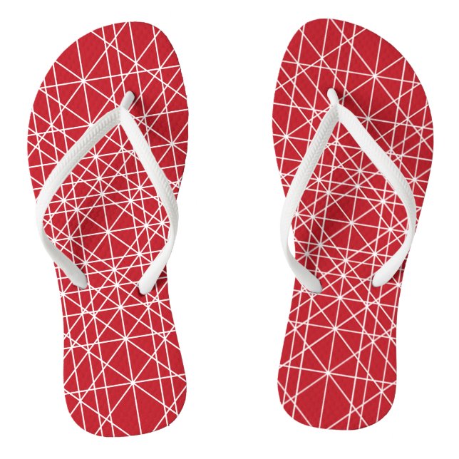 Red and White Miroku Geometric Pattern Flip Flops (Footbed)