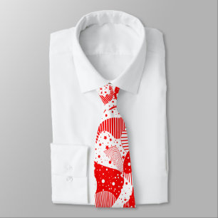 Red And White Modern Abstract Geometric Art Tie