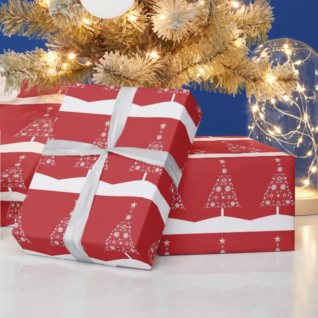Red And White Modern Christmas Tree Wrapping Paper (Holidays)