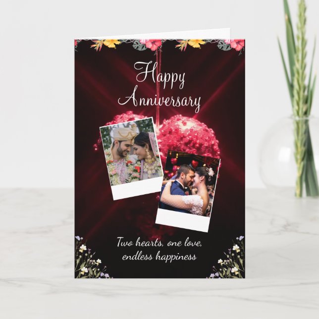 Red and White Modern Happy Anniversary Greeting Card (Front)