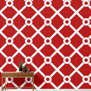 Red and White Modern Lattice Wallpaper