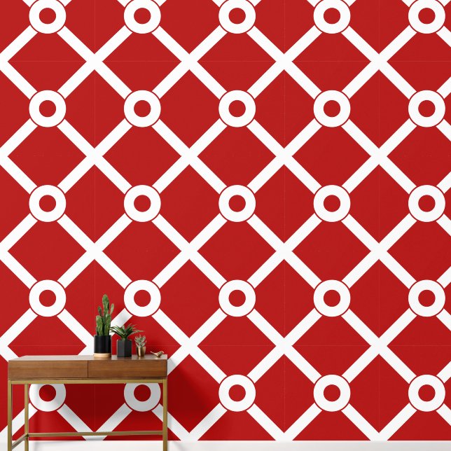Red and White Modern Lattice Wallpaper (Hallway)