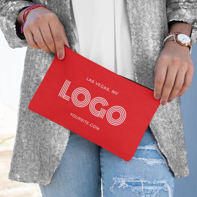 Red and White Modern Rectangular Logo Accessory Pouch (Red and White Modern Rectangular Logo Accessory Pouch)