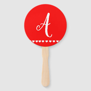 Red and White Monogram Initial Hand Fan