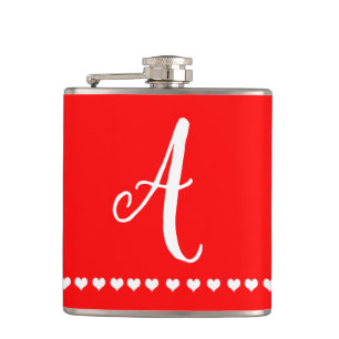Red and White Monogram Initial   Hip Flask