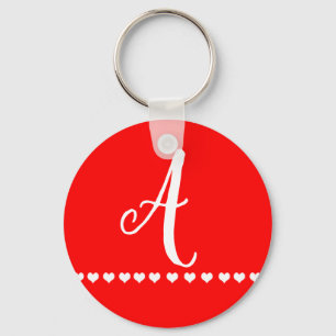 Red and White Monogram Initial Keychain