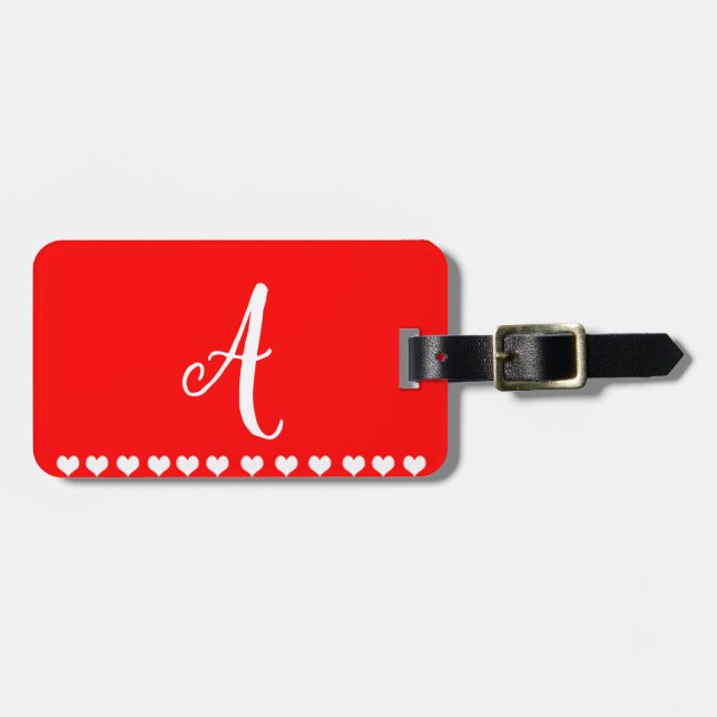 Red and White Monogram Initial Luggage Tag (Front Horizontal)