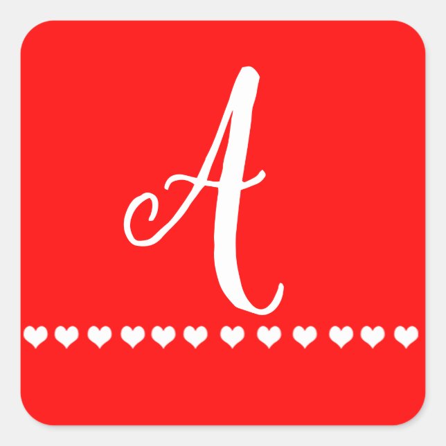 Red and White Monogram Initial  Square Sticker (Front)