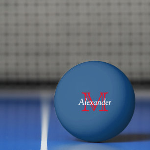 Red and White Monogram on Blue Ping Pong Ball