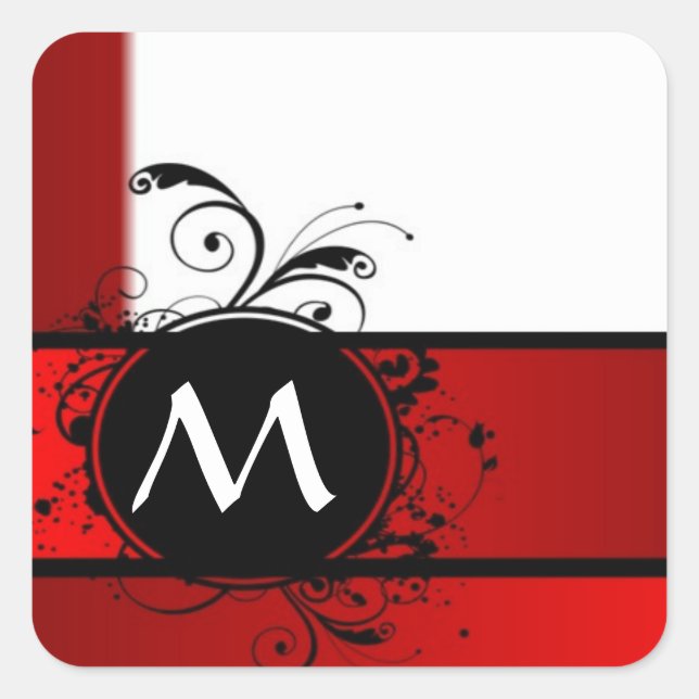 Red and white monogram square sticker (Front)