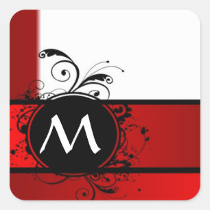 Red and white monogram square sticker