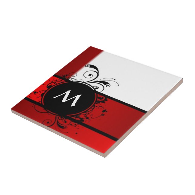 Red and white monogram tile (Side)