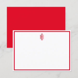 Red and White Monogrammed Flat Note Card