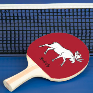 Red and White Moose Ping Pong Paddle