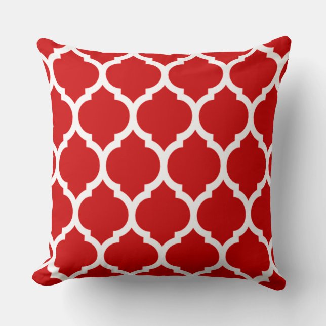 Red and White Moroccan Quatrefoil Pattern Cushion (Front)