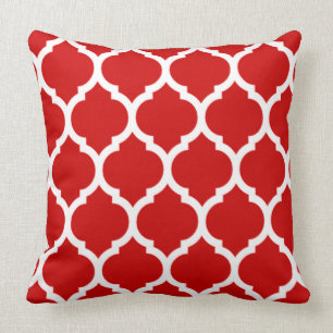 Red and White Moroccan Quatrefoil Pattern Cushion