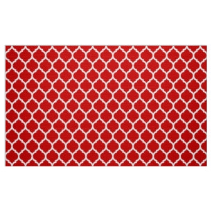 Red and White Moroccan Quatrefoil Pattern Fabric