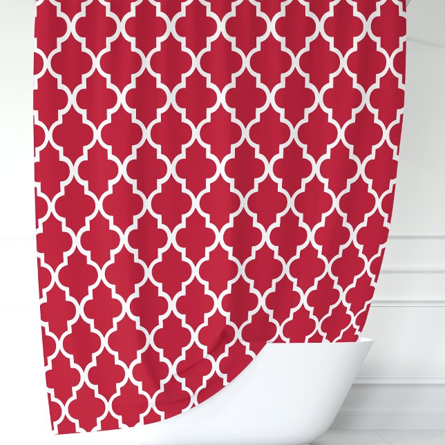 Red and White Moroccan Quatrefoil Shower Curtain (Creator Uploaded)